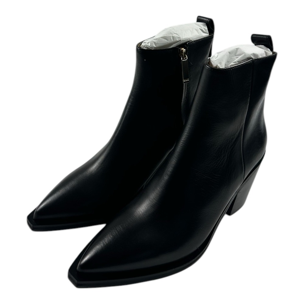 Hugo Boss Ella 60 Black Leather Pointed Toe Ankle Bootie Womens Size 10 NEW
